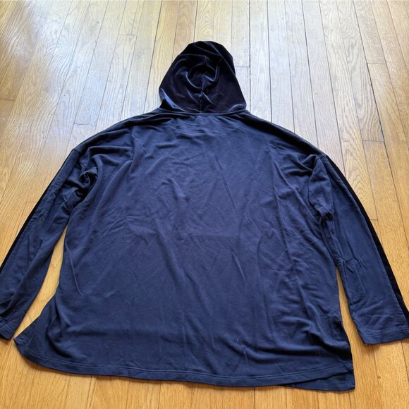 Eileen Fisher Size M Navy Blue Oversized Velvet Trim Hoodie Sweatshirt Pullover - Picture 15 of 16